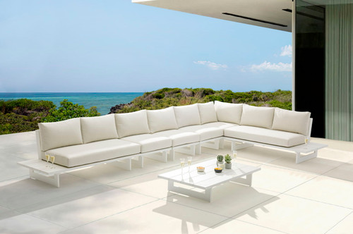 Maldives - 6 Piece Water Resistant Outdoor Patio Modular Sectional With White Base