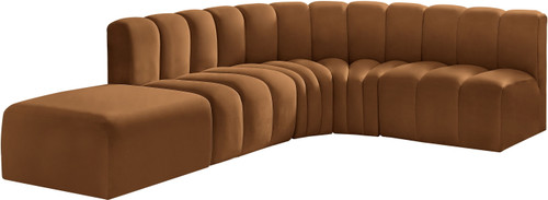 Arc - Velvet 5 Piece Corner Modular Sofa - Saddle