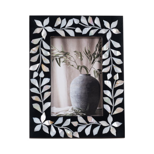 4" X 6" Mother Of Pearl Inlay Vine Photo Frame - Black