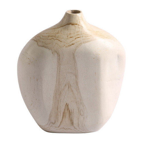 Carved Teak Wood Vase - Natural
