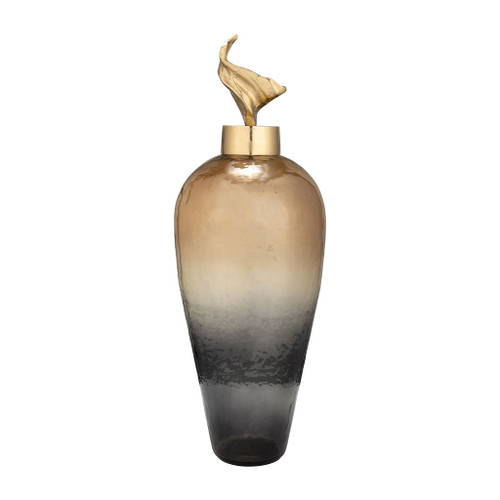 Metal Vase With Lily Lid 27" - Bronze