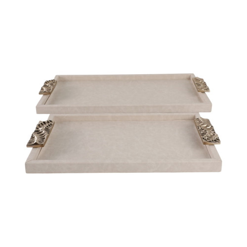 16" / 20" Marquis Trays With Aluminium Hardware (Set of 2) - Ivory