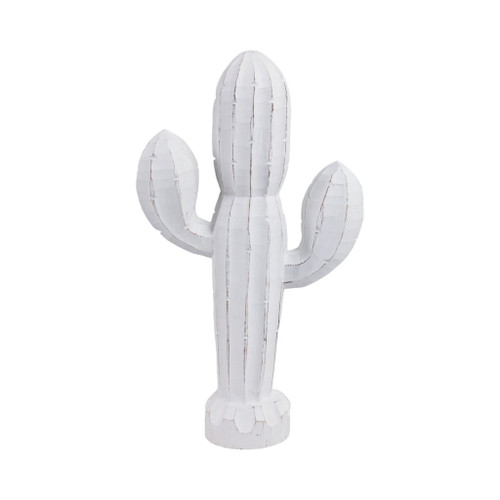 18" Wooden Cactus Decor - White