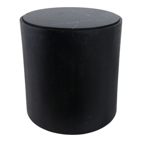 Marble Inlay Round Accent Table - Black / Gray