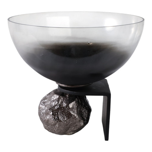 10" Glass Bowl On Rock Pedestal - Black