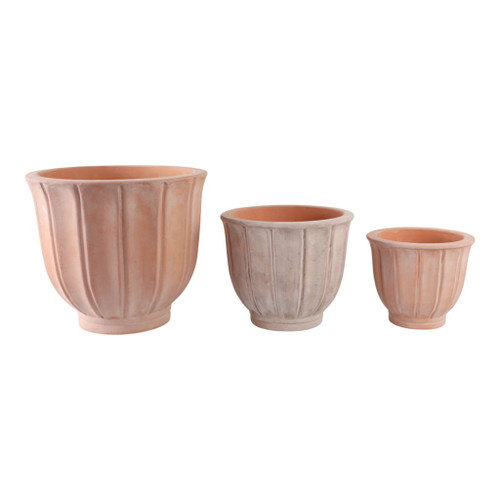 9" / 12" / 15" Terracotta Petal Planters (Set of 3) - Natural