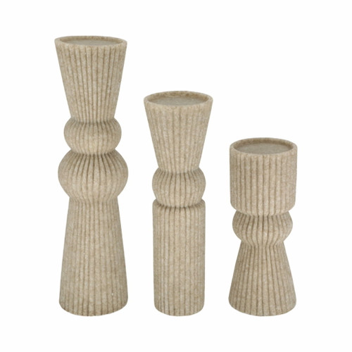 9" / 12" / 15" Flowood Quartz Resin Candlestic (Set of 3) - Gray