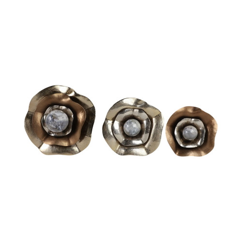 16" / 14" / 11" Keynes Aluminum Wall Flowers (Set of 3) - Gold