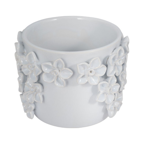 6" Floral Applique Planter - White