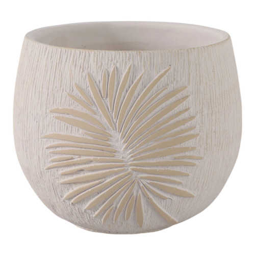 8" Pampas On Rounded Planter - Ivory