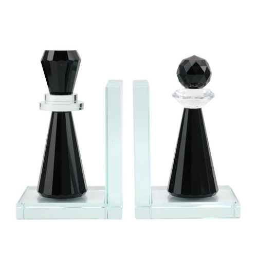Raina Crystal Chess Piece Bookends (Set of 2) - Black