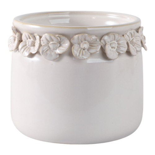 6" Floral Ceramic Applique Planter - Ivory