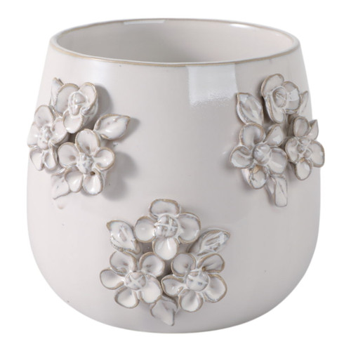 Flower Bunches Applique Planter - Ivory