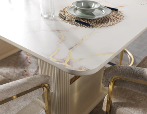 Santana Ivory Modern Glam 7-Piece Dining Set with Gold Accents