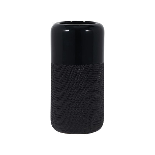Ceramic 10" Grooved Vase - Black