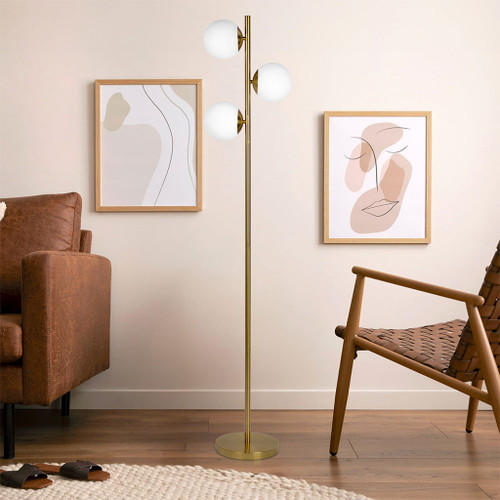 Brilliance - Modern Floor Lamp, Opal Shades And Round Base - Clear / Gold Brilliance - Modern Floor Lamp, Opal Shades And Round Base - Clear / Gold
