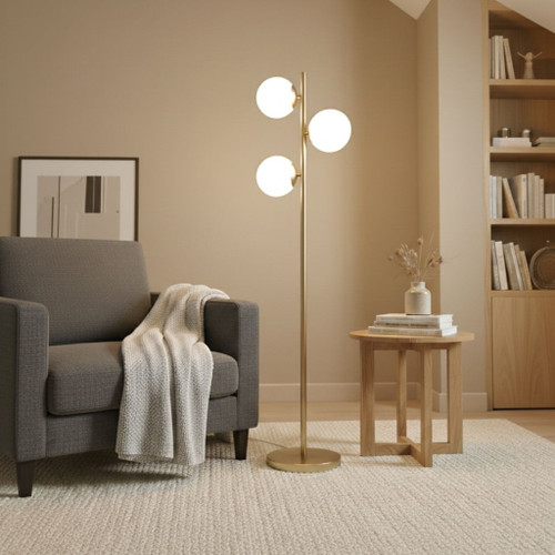 Brilliance - Modern Floor Lamp, Opal Shades And Round Base - Clear / Gold