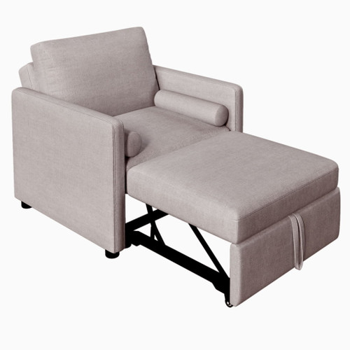 3 In 1 Convertible Sleeper Chair With Adjustable Backrest, Lounger Chair Turns Into Bed