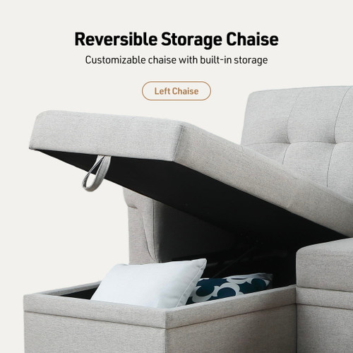 Lucca - Linen Reversible Sleeper Sectional Sofa With Storage Chaise