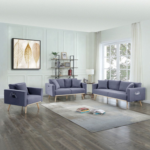 Easton - Linen Fabric Living Room Set With USB Charging Ports Pockets And Pillows (Set of 2)