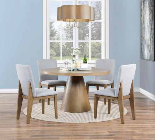 Delphine - Round Dining Table Set With Chairs (Set of 5) - Oak Finish And Gray