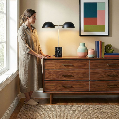 Nova - Hydro Table Lamp With On / Off Switch Double Lamp - Black / Gold / Marble