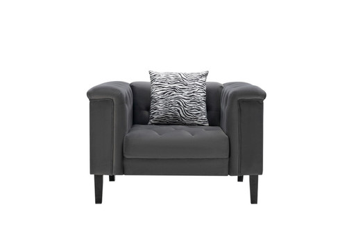 Mary - Tufted Chair With 1 Accent Pillow - Dark Gray