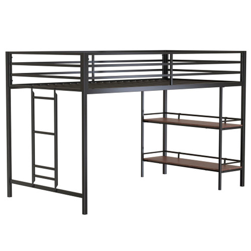 Adam - Junior Twin Loft Bunk Bed With Cinnamon Wood Shelf - Black Adam - Junior Twin Loft Bunk Bed With Cinnamon Wood Shelf - Black