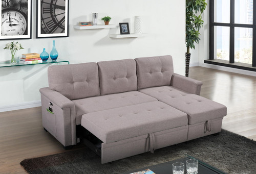 Ashlyn - Reversible Sleeper Sectional Sofa With Storage Chaise, USB Charging Ports And Pocket