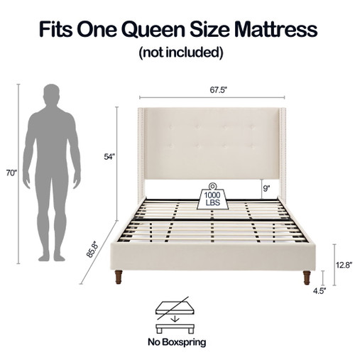 Peyton - Upholstered Bed With 54" High Headboard, Traditional Hand Buttoned Tufting