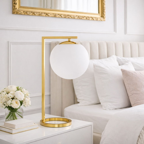 Globe Table Lamp Opal With Dimmer Switch Inline - Gold / White