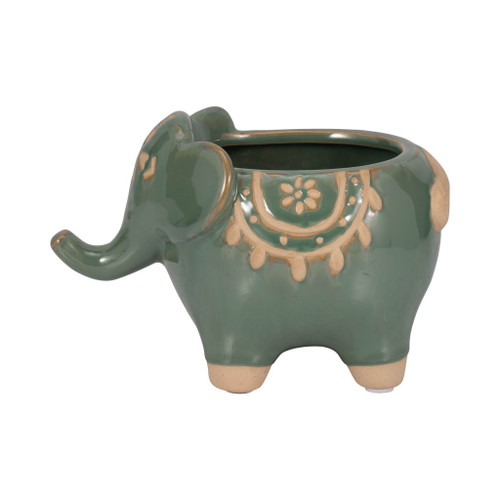 7" Elephant Planter - Green