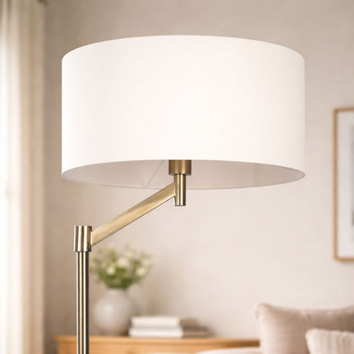 Horizon - Table Lamp With On / Off Switch Curved Base Linen Shade - Brushed Nickel / Silver / White