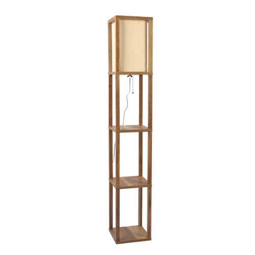 Pinnacle - Shelf Floor Lamp For Bedroom / Living Room, Long Shade - Natural Wood / White