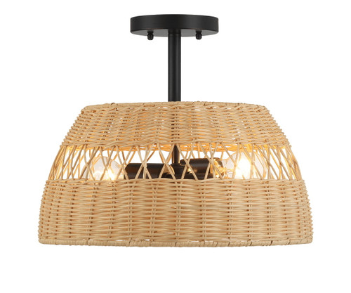 Twinkle - Double Lights Semi Flush With Shade - Black / Rattan