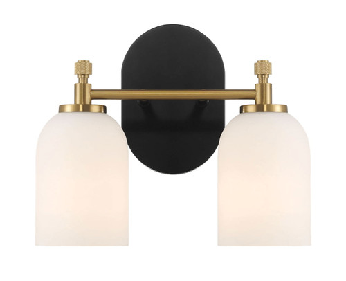 Vortex - 2 Lights Vanity In Traditional Style For Over Bathroom Mirror Wall Sconce - Black / Gold / White