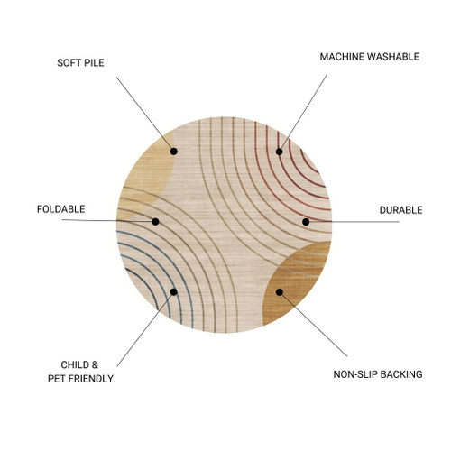 Rabbit - 41" X 41" Washable Non - Slip Round Rug - Ivory / Light Brown