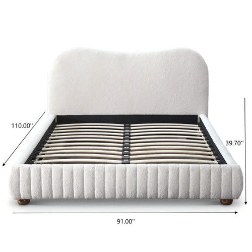 Norme - Queen Size Upholstered Low Profile Platform Bed - Cream