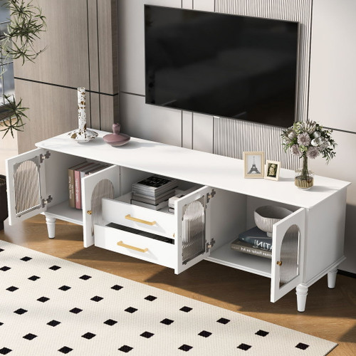 Retro TV Stand With Fluted Glass Doors