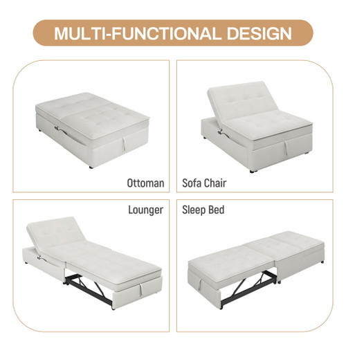 4 In 1 Sofa Bed, Multi Function Folding Ottoman Bed With Storage Pocket And USB Port For Small Room Apartment
