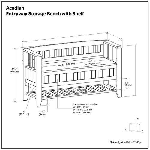 Acadian - Entryway Storage Bench With Shelf - Brown