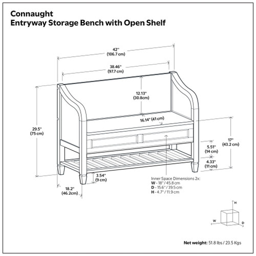Connaught - Entryway Storage Bench With Shelf - Chestnut