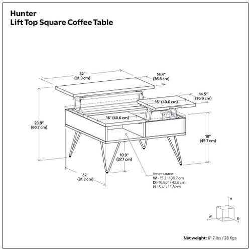 Hunter - Handcrafted Lift Top Coffee Table