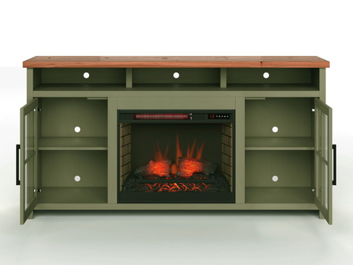 Vineyard - 74" Fireplace TV Stand Console For TVs Up To 85" - Sage Green And Fruitwood