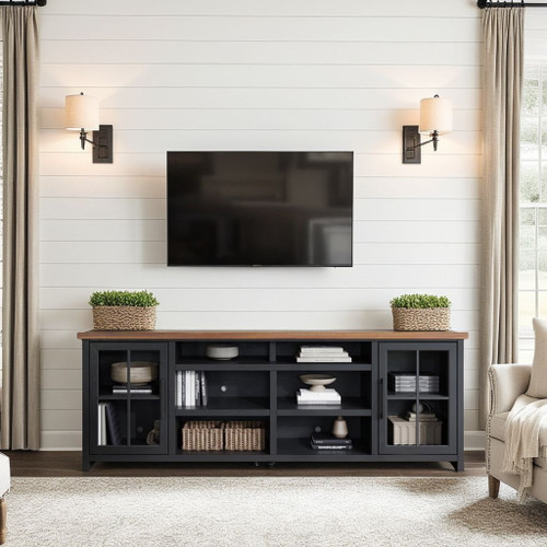 Essex - TV Stand Console For TVs Up To 100" - Black, Whiskey