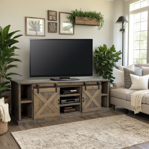 Farmhouse - TV Stand Console - Barnwood