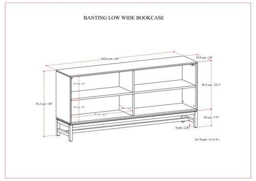 Banting - Low Wide Bookcase - Walnut Brown