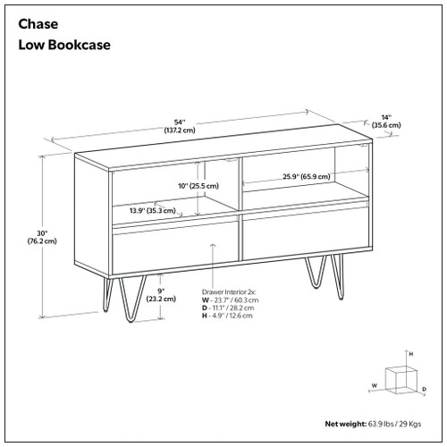 Chase - Low Bookcase - Rustic Natural Aged Brown