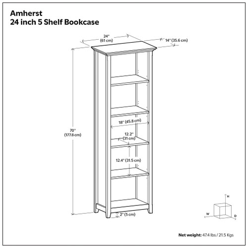 Amherst - 5 Shelf Bookcase, Handcrafted