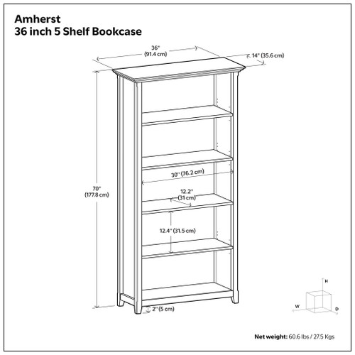 Amherst - 5 Shelf Bookcase, Handcrafted